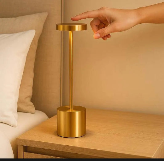 Luxury Metal Touch Table Lamp – Rechargeable LED Bedside Lamp